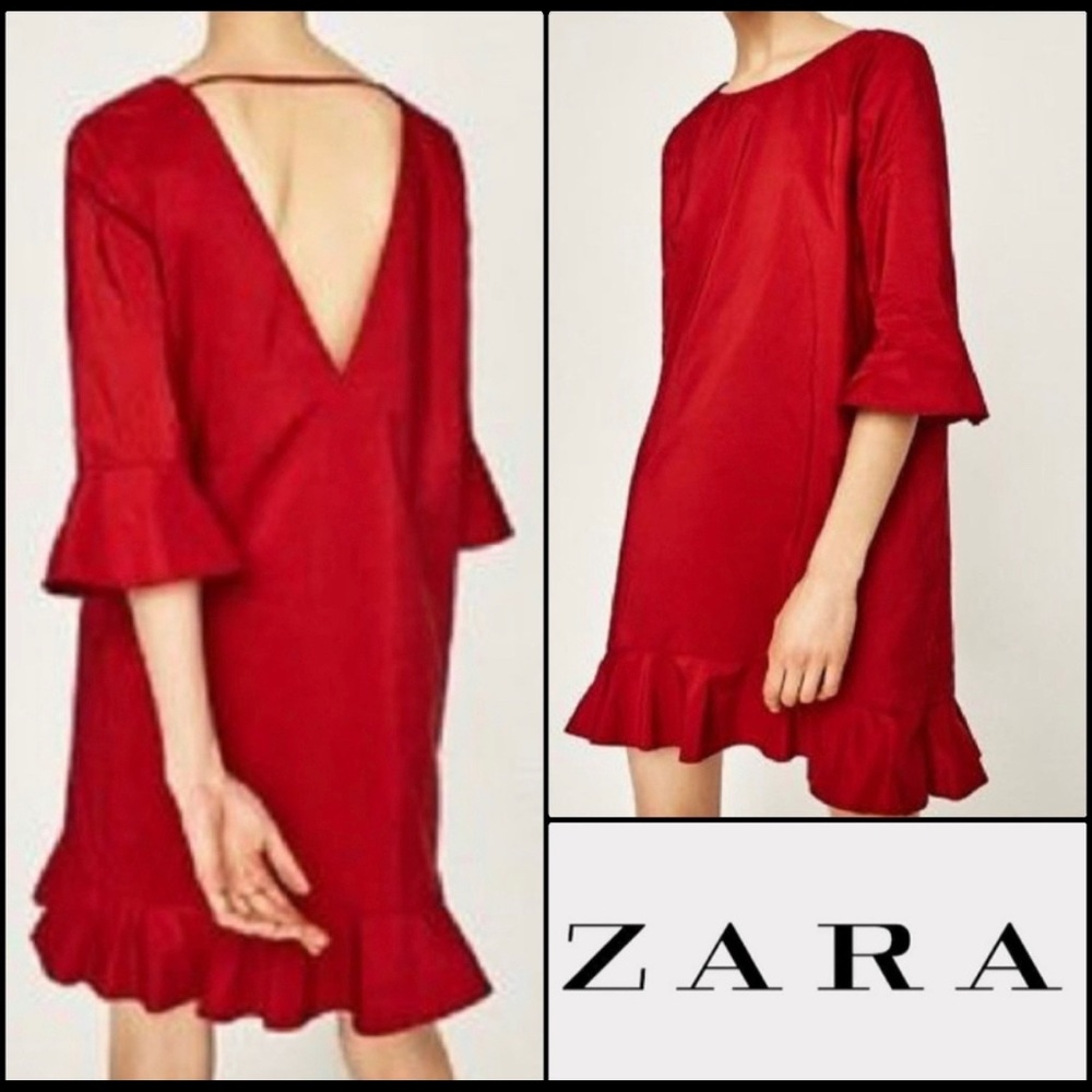 NWT Zara Red Taffeta Dress M